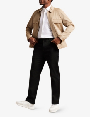 Shop Ted Baker Men's Black Sediman Straight-leg Cotton Trousers