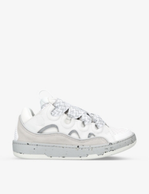 Lanvin Curb Leather And Mesh Low-top Trainers In Bianco
