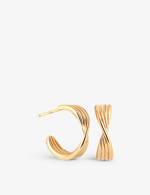 ASTRID & MIYU: Twist recycled 18ct yellow gold-plated sterling-silver huggie earrings
