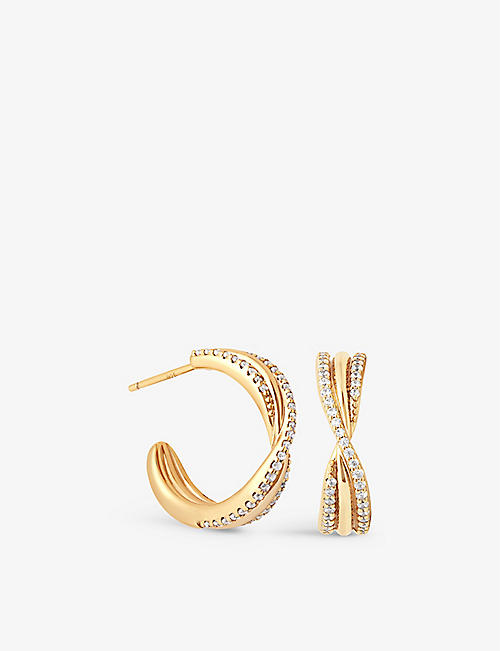 ASTRID & MIYU: Twist recycled 18ct yellow gold-plated sterling-silver huggie earrings