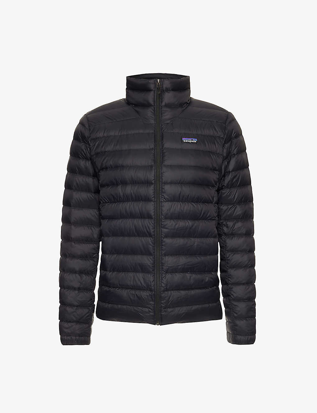 PATAGONIA PATAGONIA MEN'S BLACK PADDED FUNNEL-NECK REGULAR-FIT RECYCLED-NYLON SHELL-DOWN HOODED JACKET,66187944