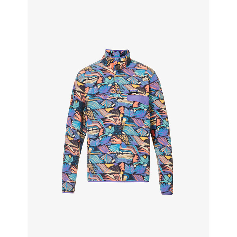 Patagonia Mens Pitch Blue Synchilla Snap-t Graphic-patterned Recycled-polyester Fleece Sweatshirt