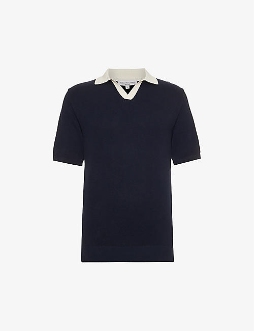 RICHARD JAMES: Contrast-collar V-neck regular-fit organic-cotton polo shirt