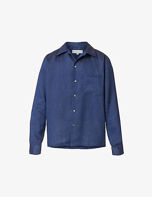 RICHARD JAMES: Patch-pocket spread-collar regular-fit linen shirt