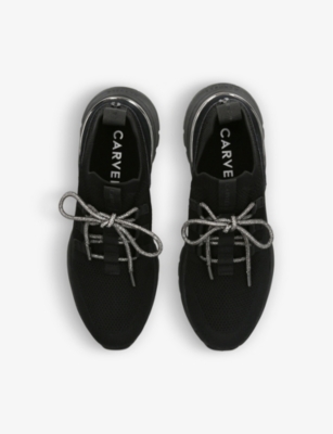 Shop Carvela Women's Black Adorn Contrast-panel Knitted Low-top Trainers