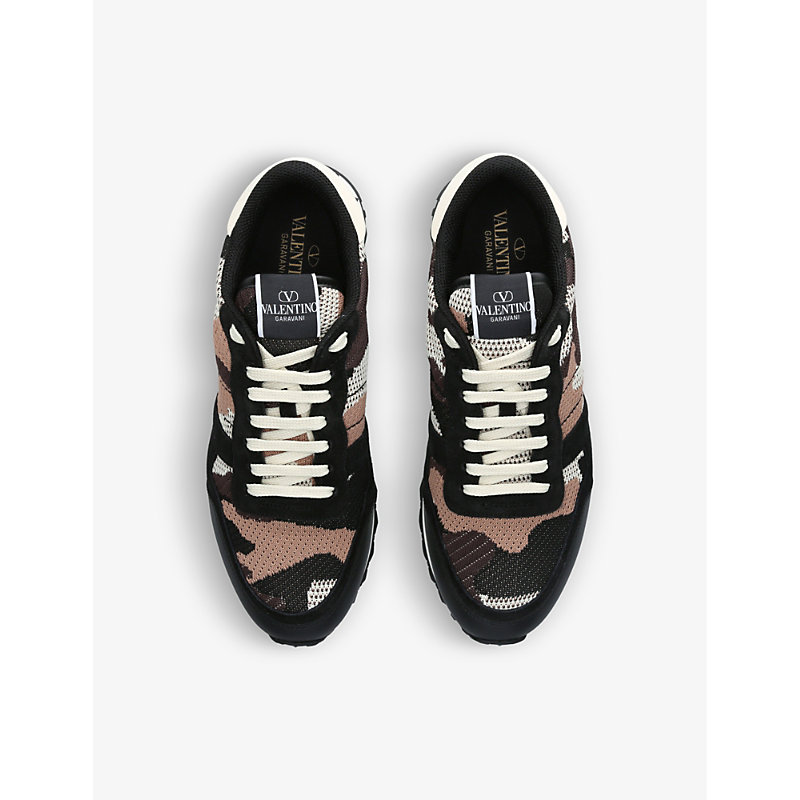 Shop Valentino Rockrunner Camouflage-print Canvas Low-top Trainers In Black/comb