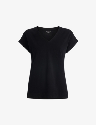 Whistles Womens Black Willa V-neck Organic-cotton T-shirt