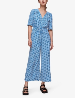 Shop Whistles Oversized-collar Relaxed Woven Jumpsuit In Multi-coloured