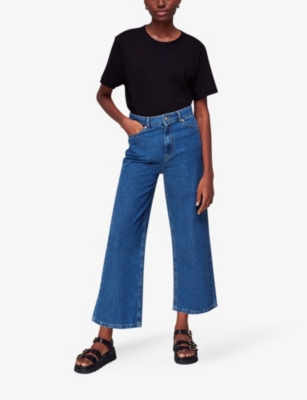 Shop Whistles Women's Blue Wide-leg Mid-rise Cropped Denim Jeans