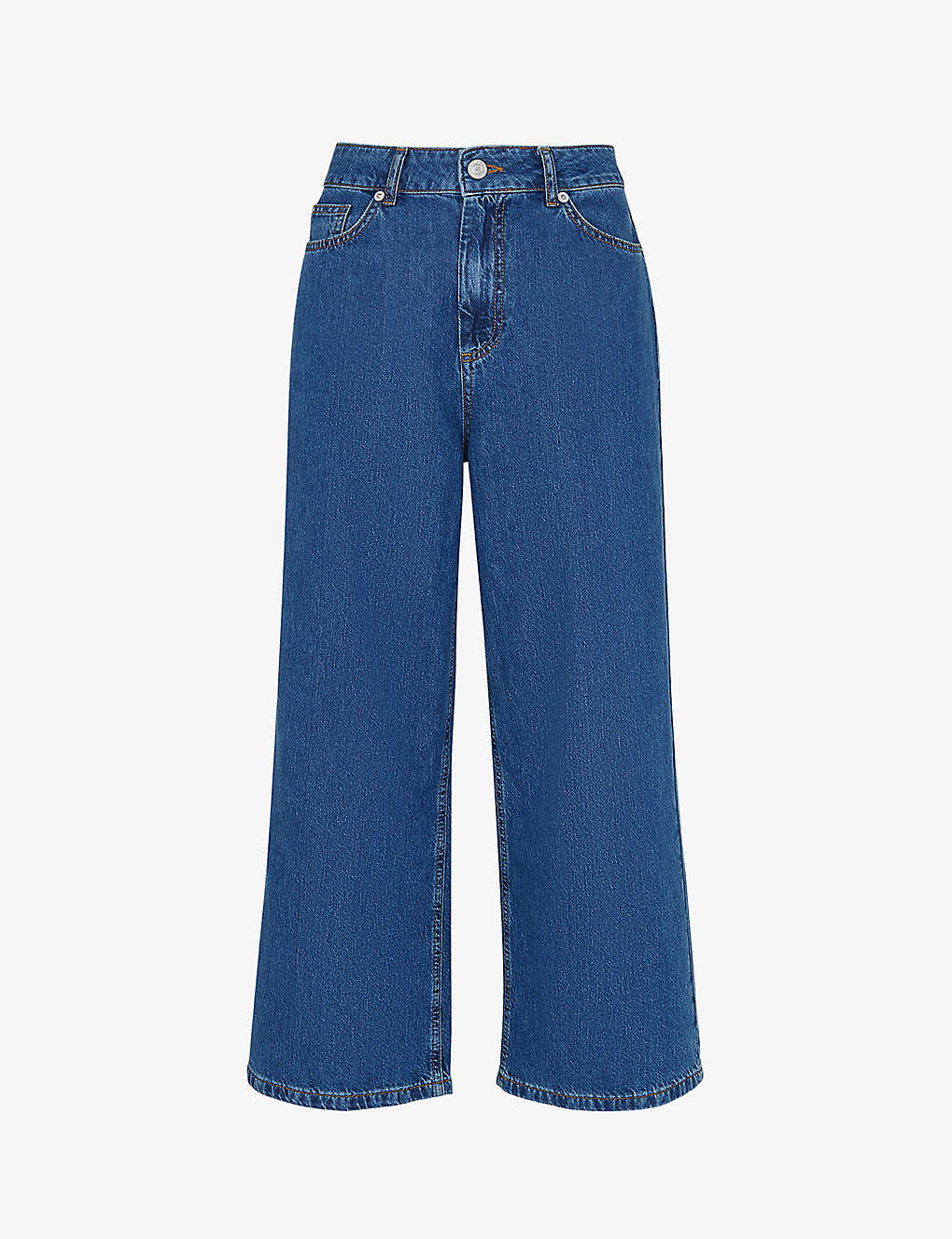 Whistles Cotton Cropped Wide Leg Jeans In Denim In Blue