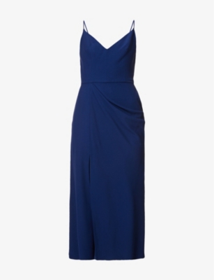 ALEXANDER MCQUEEN V-NECK DRAPED WOVEN MIDI DRESS,66199732