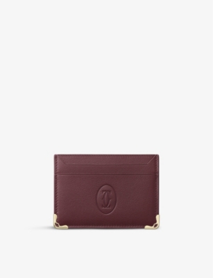 Cartier Must De  Grained-leather And Stainless Steel Card Holder In Burgundy