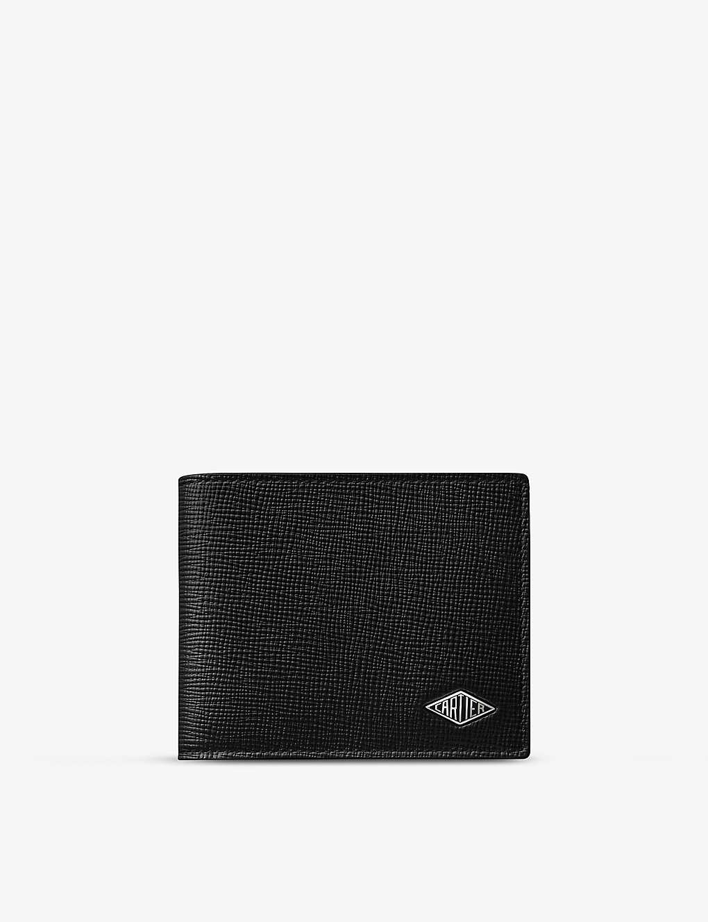 Cartier Black Losange Logo-plaque Grained Leather And Palladium Wallet