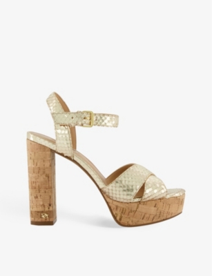 DUNE: Jealous cross-strap croc-embossed leather platform sandals