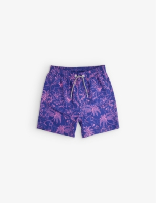 BOARDIES: Palms-pattern recycled-polyester swim shorts 1-13 years