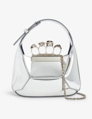 Shop Alexander Mcqueen Womens Silver The Jewelled Mini Faux-leather Hobo Bag