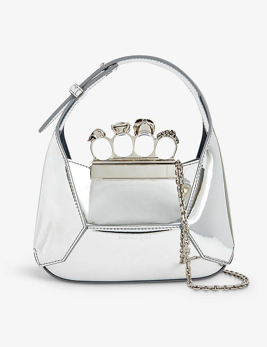 Shop Alexander Mcqueen Womens Silver The Jewelled Mini Faux-leather Hobo Bag
