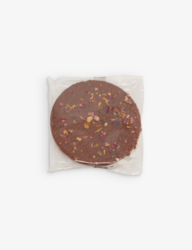 Milk chocolate rice cake with edible flowers 480g