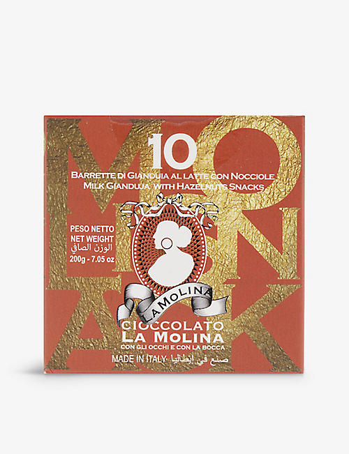 LA MOLINA: Molisnack milk gianduja and hazelnut chocolate bars pack of 10