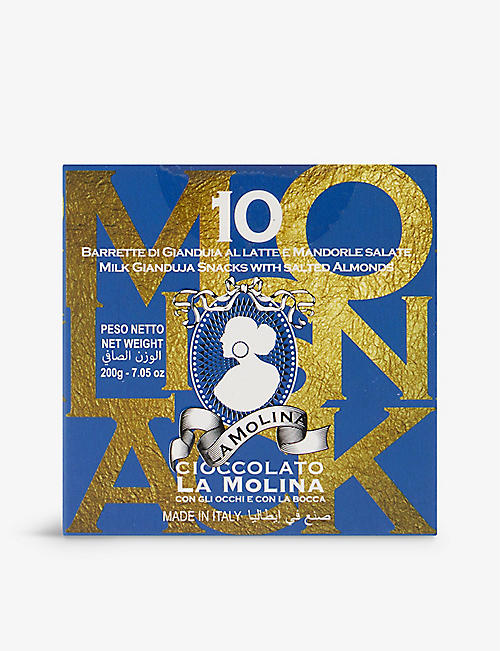 LA MOLINA: Molisnack milk gianduja and salted almonds chocolate bars pack of 10