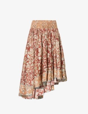 Zimmermann Chintz Asymmetric Floral-print Silk Crepe De Chine Midi Skirt In Spliced