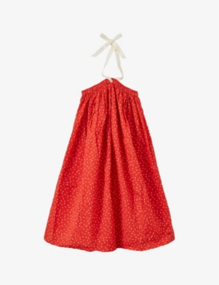 CARAMEL: Agave poppy-print seersucker-cotton dress 3-12 years