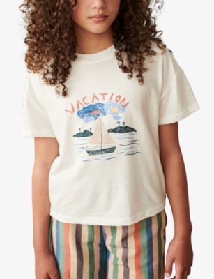 Shop Caramel Off White Ahipa Chip-seaside Print Organic Cotton-blend T-shirt 3 Months - 12 Years