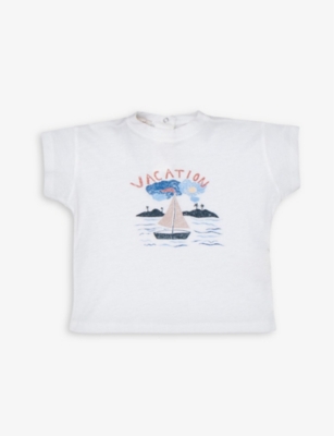 Caramel Babies'  Off White Ahipa Chip-seaside Print Organic Cotton-blend T-shirt 3 Months - 12 Years