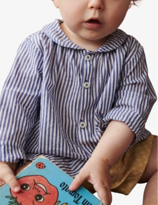 CARAMEL: Aloe stripe cotton-voile shirt 6 months - 12 years