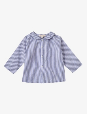 Caramel Babies'  Blue Stripe Aloe Stripe Cotton-voile Shirt 6 Months - 12 Years