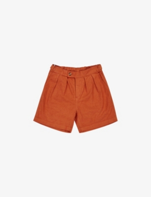 Caramel Babies'  Orange Arum Pleated Cotton-twill Shorts 3-12 Years