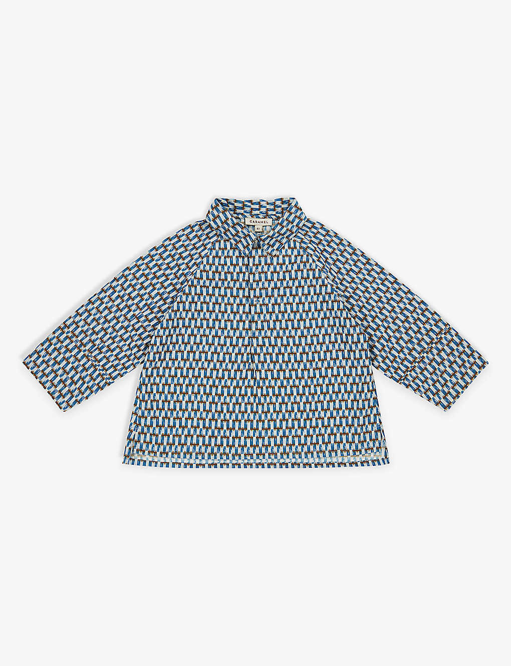 Caramel Girls Blue Geo Print Kids Burdock Geometric-print Cotton-poplin Shirt 3-12 Years