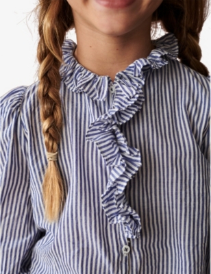 CARAMEL BLUE STRIPE CAULIFLOWER STRIPE COTTON BLOUSE 3-