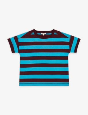 Caramel Girls Burgundy Blue Stripe Kids Dregea Stripe Cotton T-shirt 3-12 Years