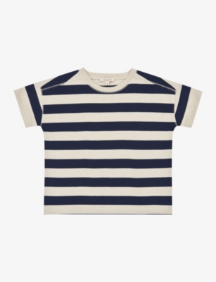 Caramel Girls Navy Cream Stripe Kids Dregea Stripe Cotton T-shirt 3-12 Years