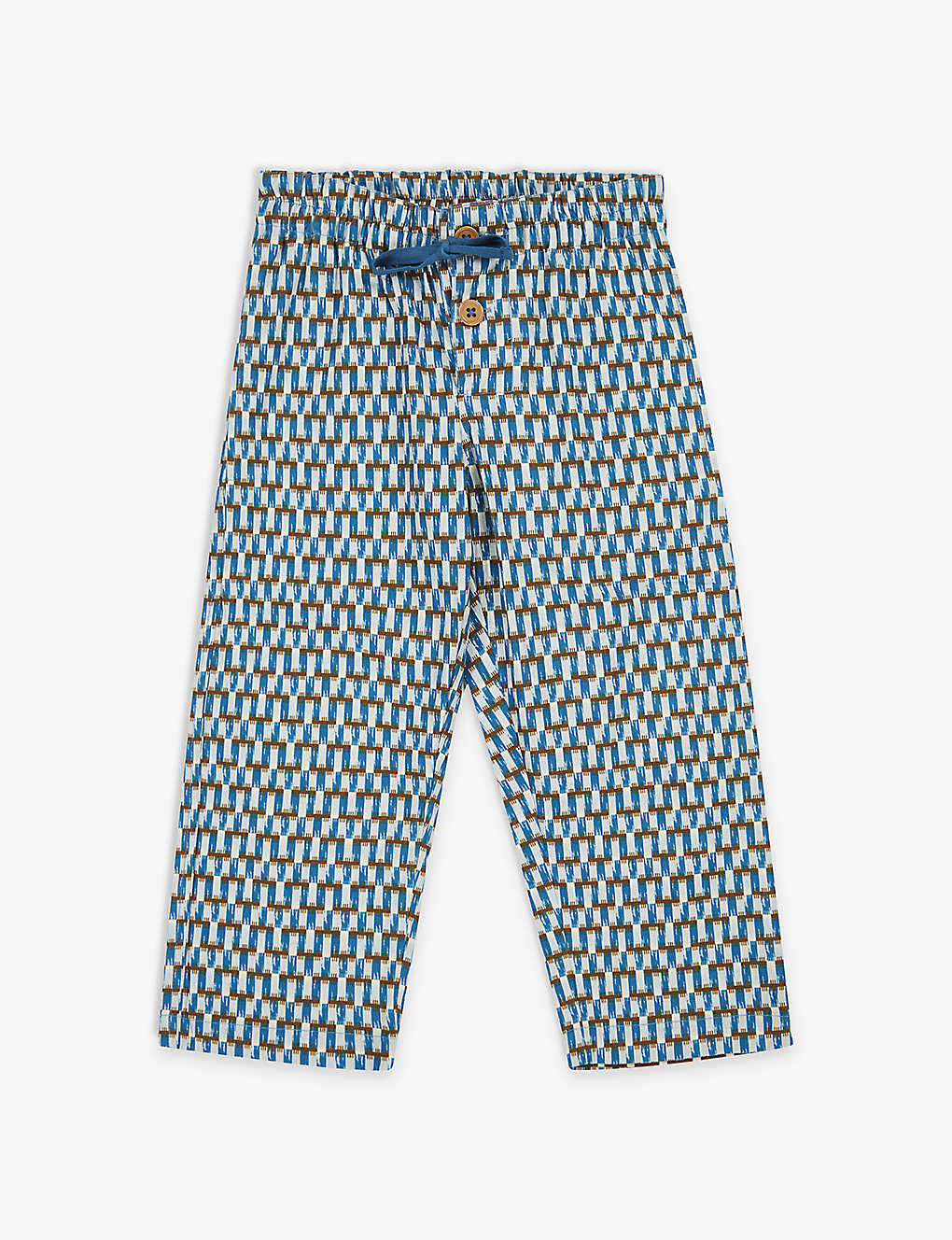 Caramel Boys Blue Geo Print Kids Ficus Geometric-print Cotton Trousers 3-12 Years