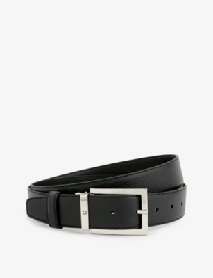 Montblanc Mens Black Rectangular Buckle Leather Belt In Black