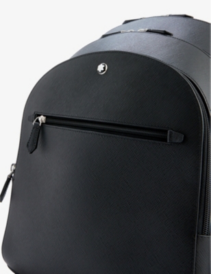 Montblanc Medium Cross-grain Leather Zip-pocket Backpack In Black