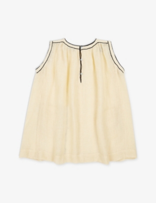 CARAMEL: Ginger floral-embroidered linen dress 3 months - 12 years