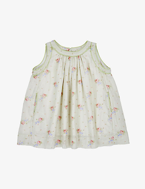 CARAMEL: Ginger floral-embroidered linen dress 3 months - 12 years