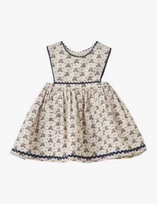 CARAMEL: Jupiter polka floral-print cotton pinafore dress 3-24 months