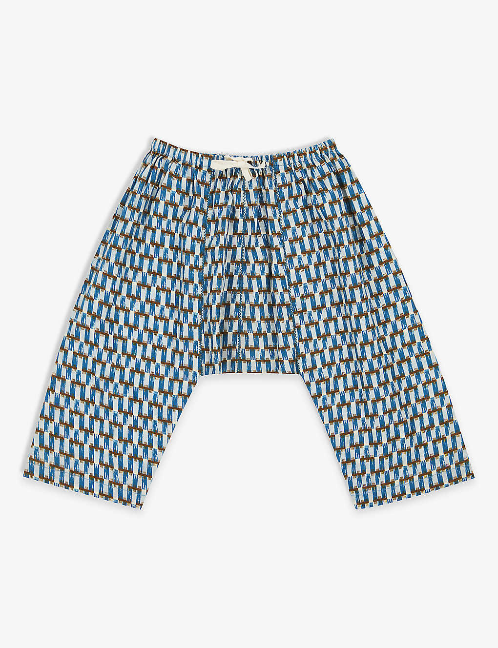 Caramel Girls Blue Geo Print Kids Linum Geometric-print Cotton Baby Trousers 3-24 Months