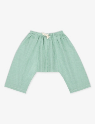 Caramel Girls Green Gingham Kids Linum Geometric-print Cotton Baby Trousers 3-24 Months