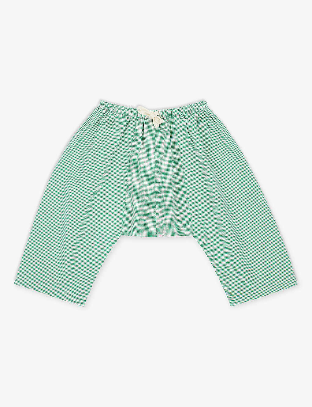 Caramel Girls Green Gingham Kids Linum Geometric-print Cotton Baby Trousers 3-24 Months