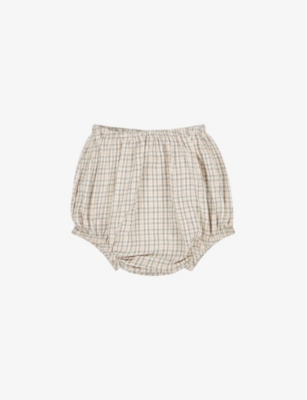 Caramel Orange Check Lotus Pinstripe Cotton-voile Baby Bloomer 3-24 Months