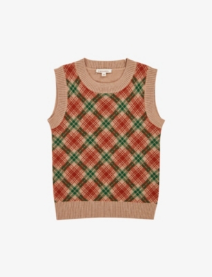 Caramel Girls Camel Jaquard Kids Maple Check Merino-wool Vest 3 Months -