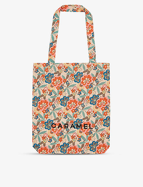 CARAMEL: Pluto floral-print cotton tote bag