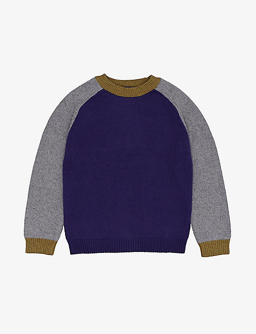 CARAMEL: Poa contrasting cotton-blend jumper 3-12 years