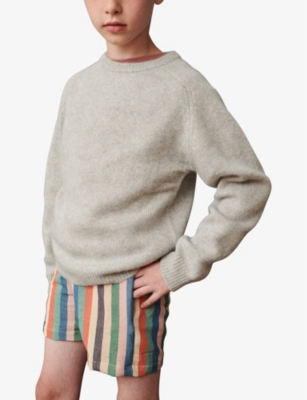 Caramel Boys Stone Kids Poa Contrasting Cotton-blend Jumper 3-12 Years In Stone
