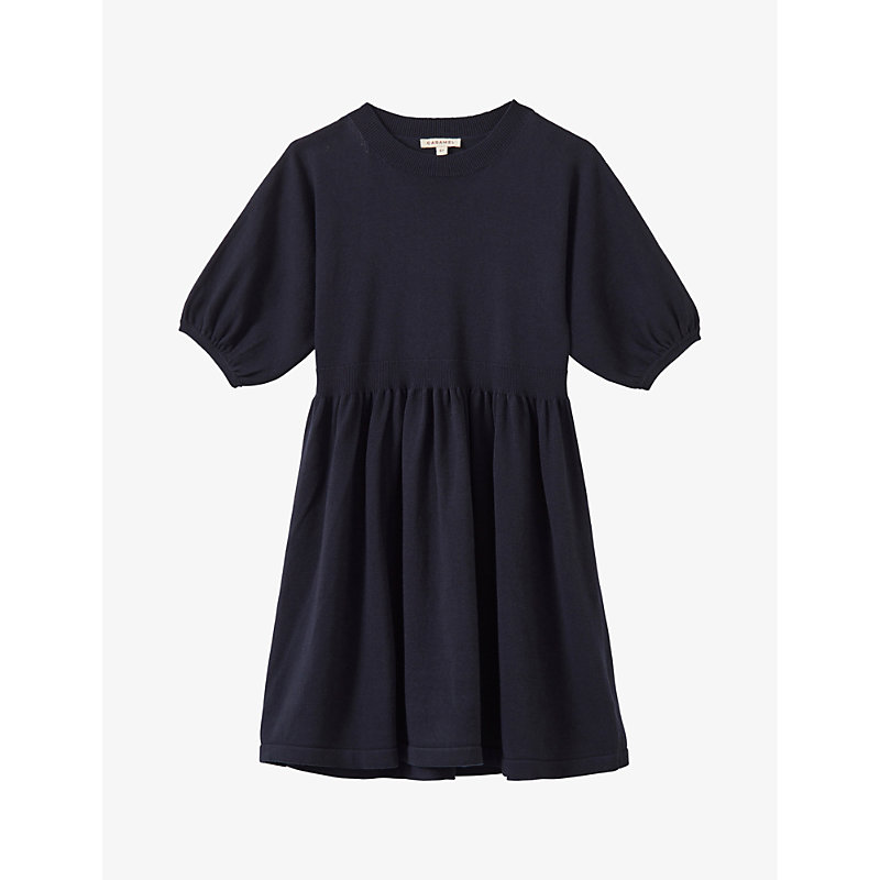 Shop Caramel Soybean Puff-sleeve Cotton Dress 4 Years In Navy
